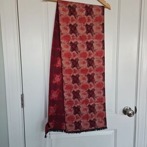 CUDDLE DREAMS Red/pink/ Maroon Floral Geo Scarf 100% Silk Super Soft 70"x12" NWT